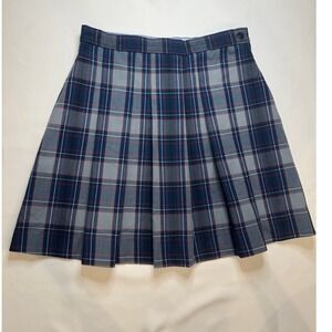 Tommy Hilfiger Pleated Skirt Womens 4 Grey Blue Plaid Excellent Mini Preppy